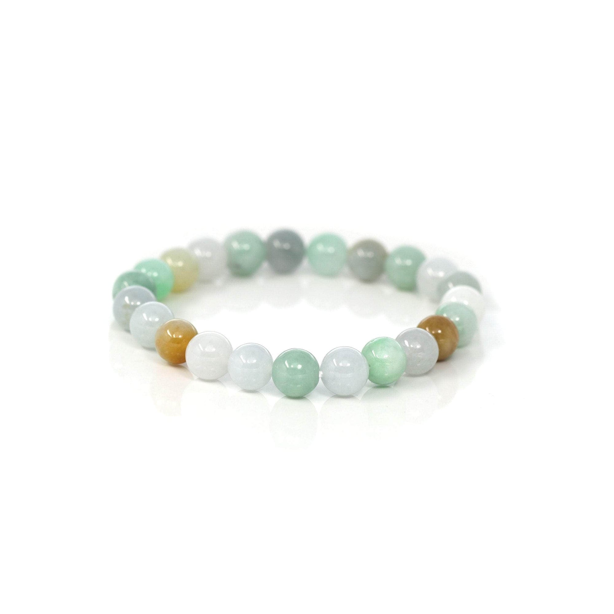 Baikalla Jewelry jade beads bracelet Genuine Jadeite Jade Round Multiple Colors Beads Bracelet (8.5 mm)