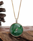 Baikalla Jewelry Gold Jadeite Jade Pendant Necklace 14K Gold "Good Luck Button" Necklace Ice Green Jadeite Jade Lucky KouKou Pendant Necklace