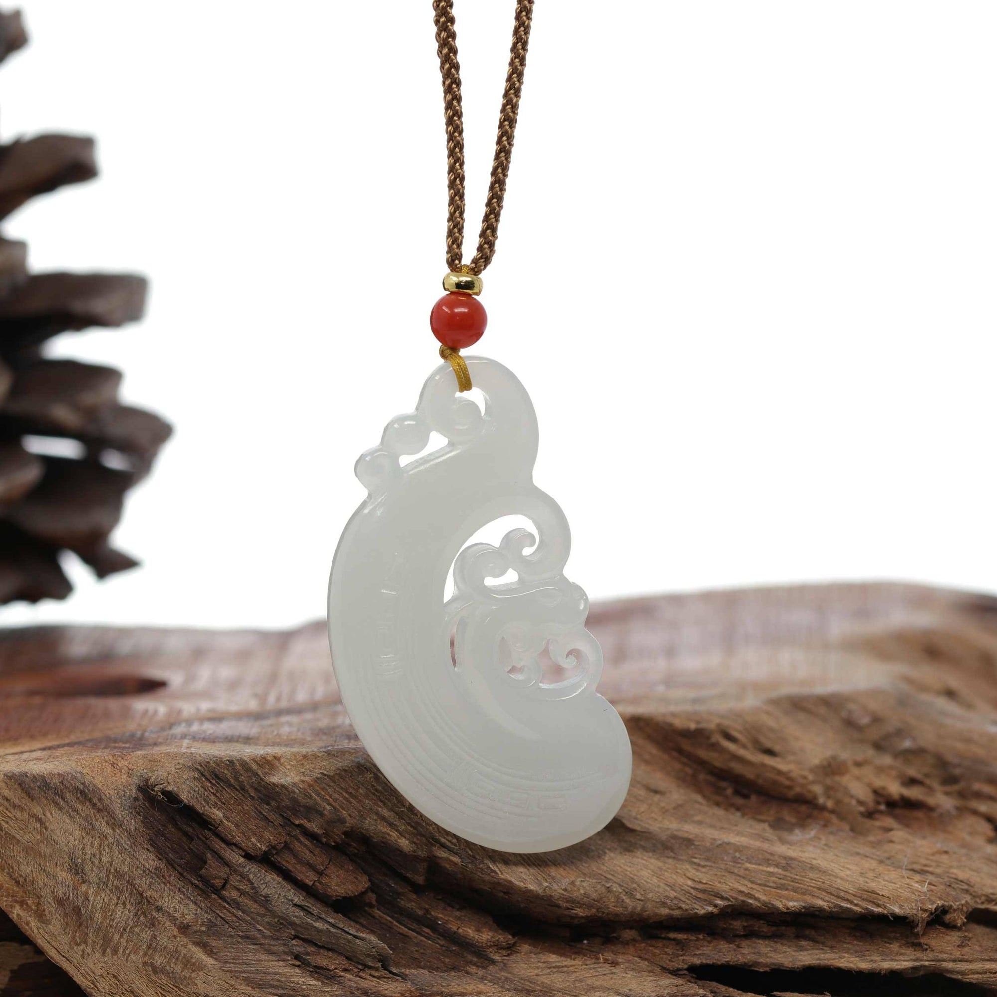 Baikalla Jewelry Jade Pendant Necklace Baikalla™ "Classic Dragon & Phoenix" Genuine HeTian White Nephrite Jade LongFeng Pendant Necklace