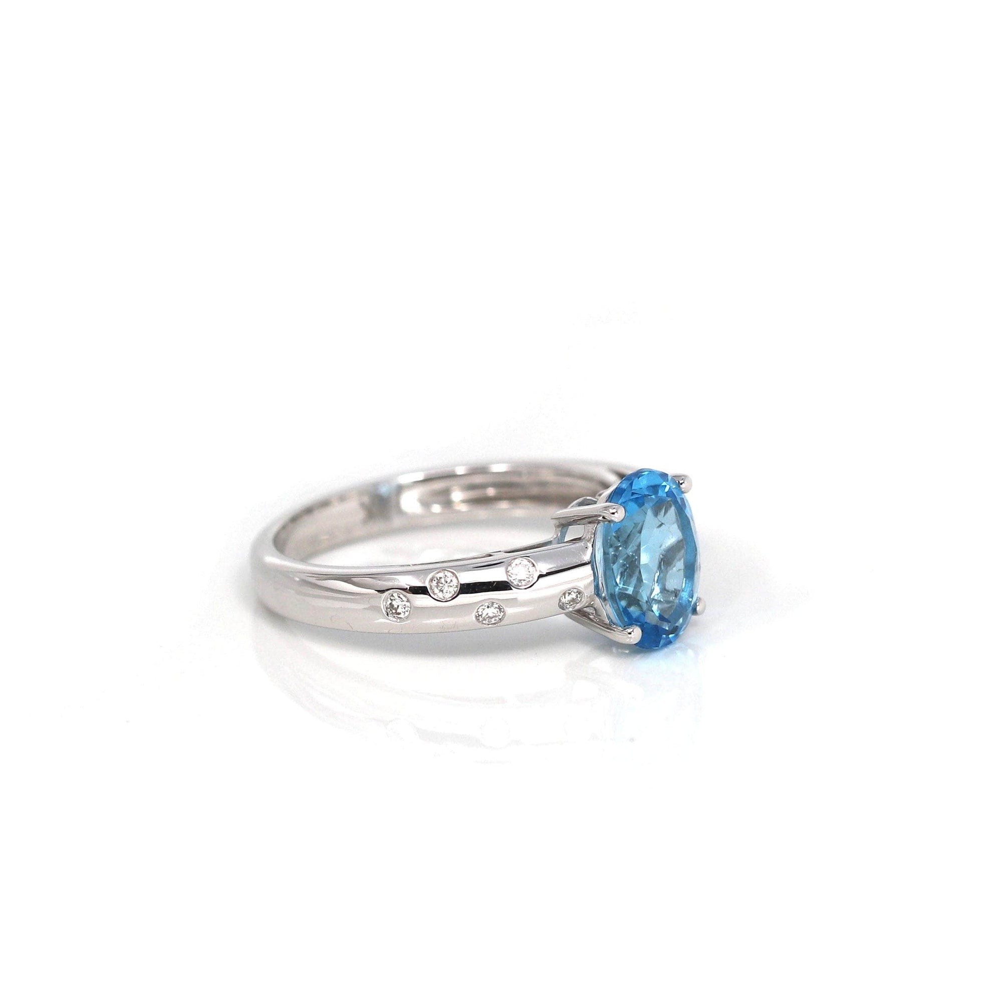 Baikalla Jewelry Gold Topaz Ring 14k White Gold Genuine Swiss Blue Topaz Ring with Diamonds