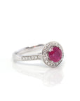 Baikalla Jewelry Gold Ruby Ring 18k White Gold Natural Round Pink Ruby Diamond Anniversary Ring