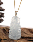 Baikalla Jewelry Jade Guanyin Pendant Necklace Silver Chain Baikalla 14k White Gold "Goddess of Compassion" Genuine Ice Burmese Jadeite Jade Guanyin Necklace With Gold VS1 Diamond Bail