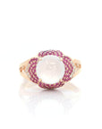 Baikalla Jewelry Jadeite Engagement Ring 18k Rose Gold Natural Ice Jadeite Engagement Ring With Diamonds and Ruby