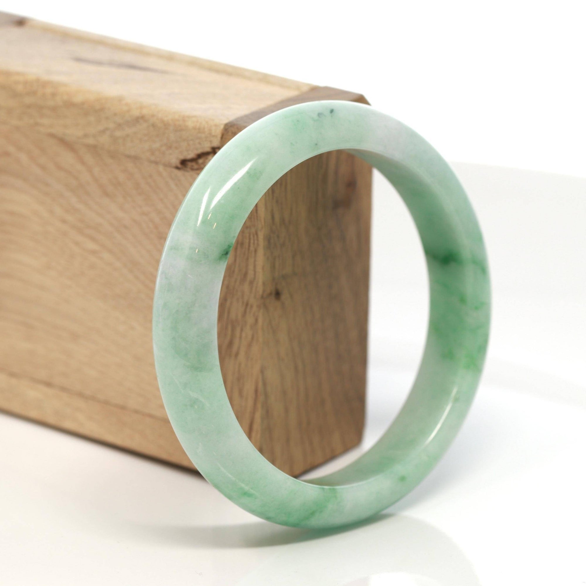 Baikalla Jewelry Jadeite Jade Bangle Bracelet Genuine Burmese Green Jadeite Jade Bangle Bracelet (58.7 mm) #130