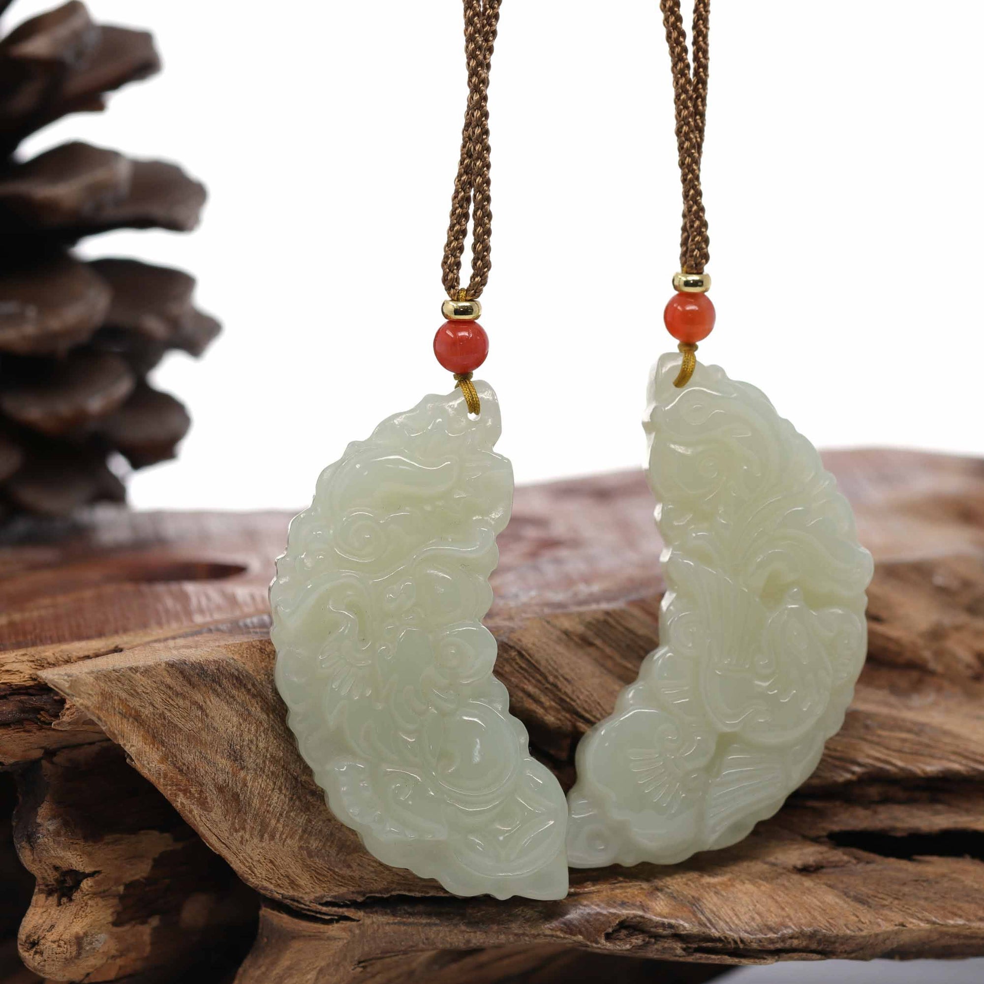 Baikalla Jewelry Jade Pendant Necklace Baikalla™ &quot;Dragon &amp; Phoenix&quot; Genuine HeTian White Nephrite Jade Pendant Necklace