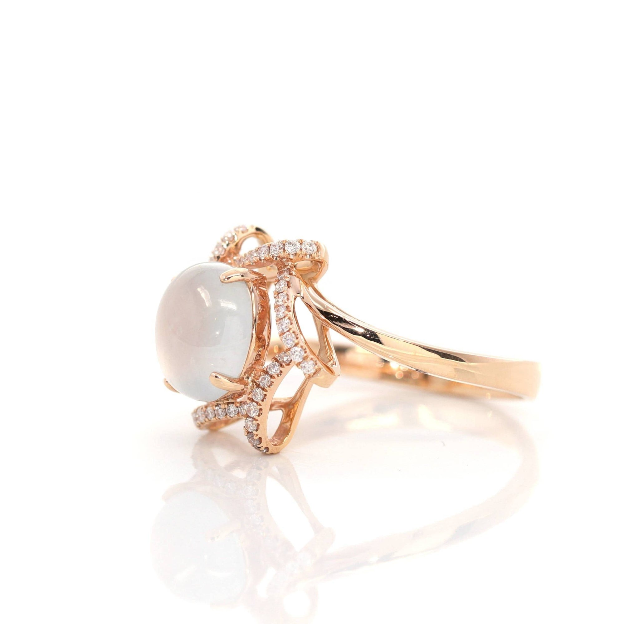 Baikalla Jewelry Jadeite Engagement Ring Baikalla™ 18k Rose Gold Natural Ice Jadeite Engagement Ring With Diamonds