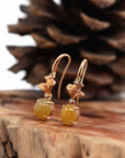 Baikalla Jewelry Gold Jade Earrings 18K Rose Gold "Apricot Blossom" Yellow Jadeite Jade Dangle Earrings