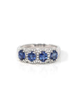 Baikalla Jewelry Gold Sapphire Ring 18k White Gold Natural Blue Sapphire Four Stones Set Band Ring with Diamonds