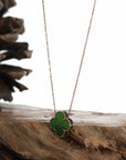 Baikalla Jewelry Jade Pendant 18k Rose Gold Natural Green Nephrite Jade Lucky Four Leaf Clover Necklace