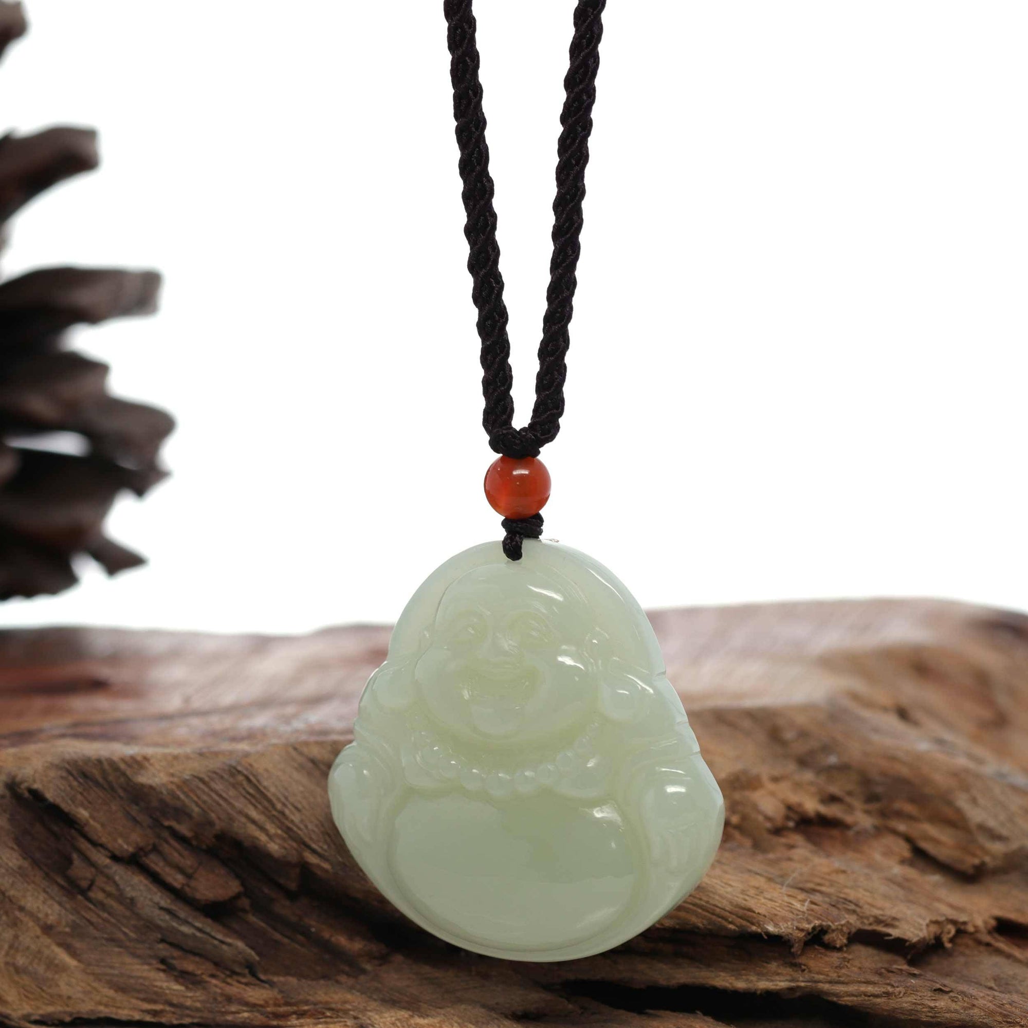 Baikalla Jewelry Jade Pendant Necklace Baikalla™ &quot;Goddess of Compassion Buddha&quot; Genuine White Jade Pendant Necklace