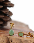 Baikalla Jewelry Gold Jade Earrings 18K Rose Gold "Apricot Blossom" Green Jadeite Jade Dangle Stud Earrings