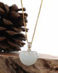 Baikalla Jewelry Jade Pendant Natural Ice White Jadeite Jade Ru Yi Necklace With 14k Yellow Gold VS1 Diamond Bail