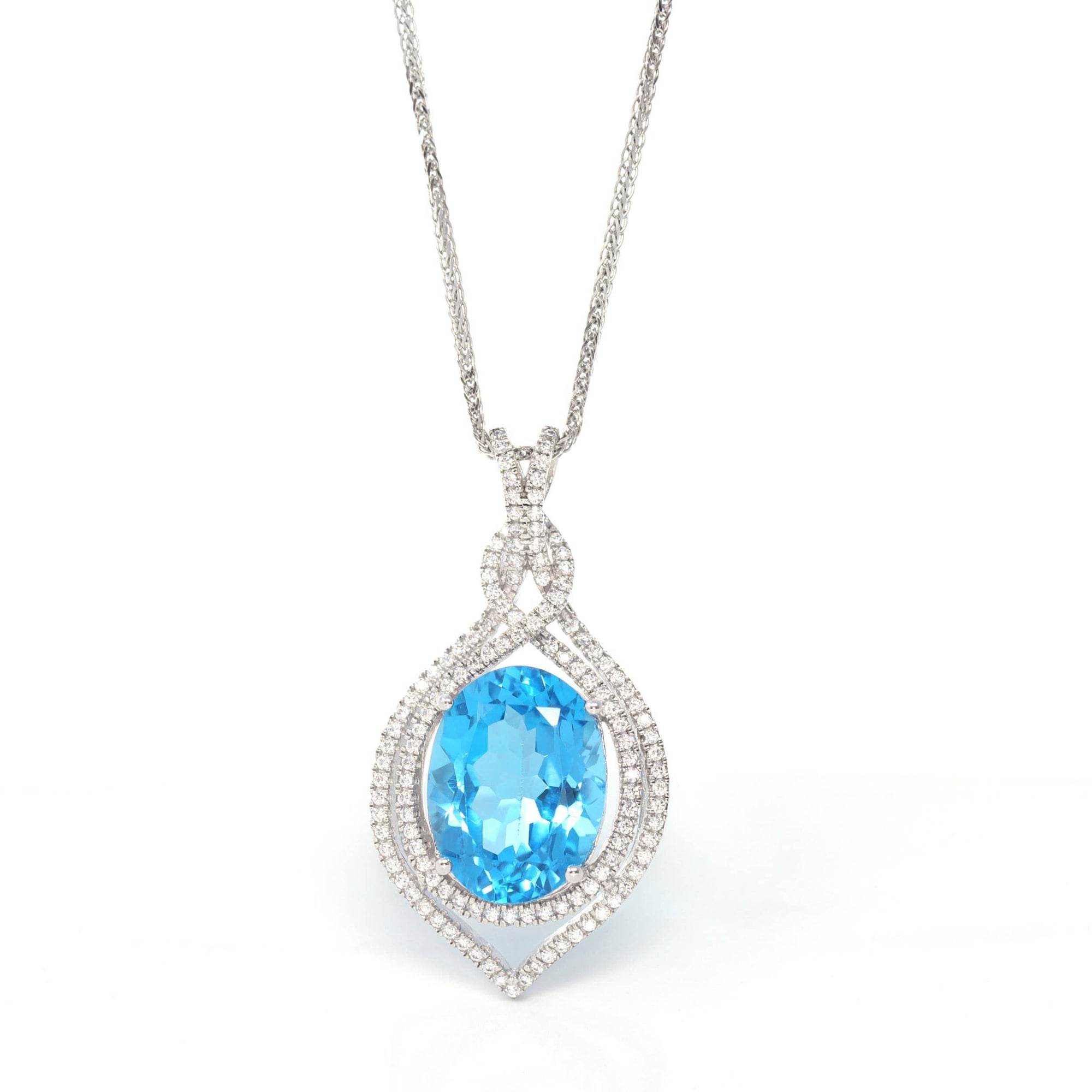 Baikalla Jewelry Silver Topaz Necklace Sterling Silver Natural Topaz Luxury Pendant Necklace With CZ