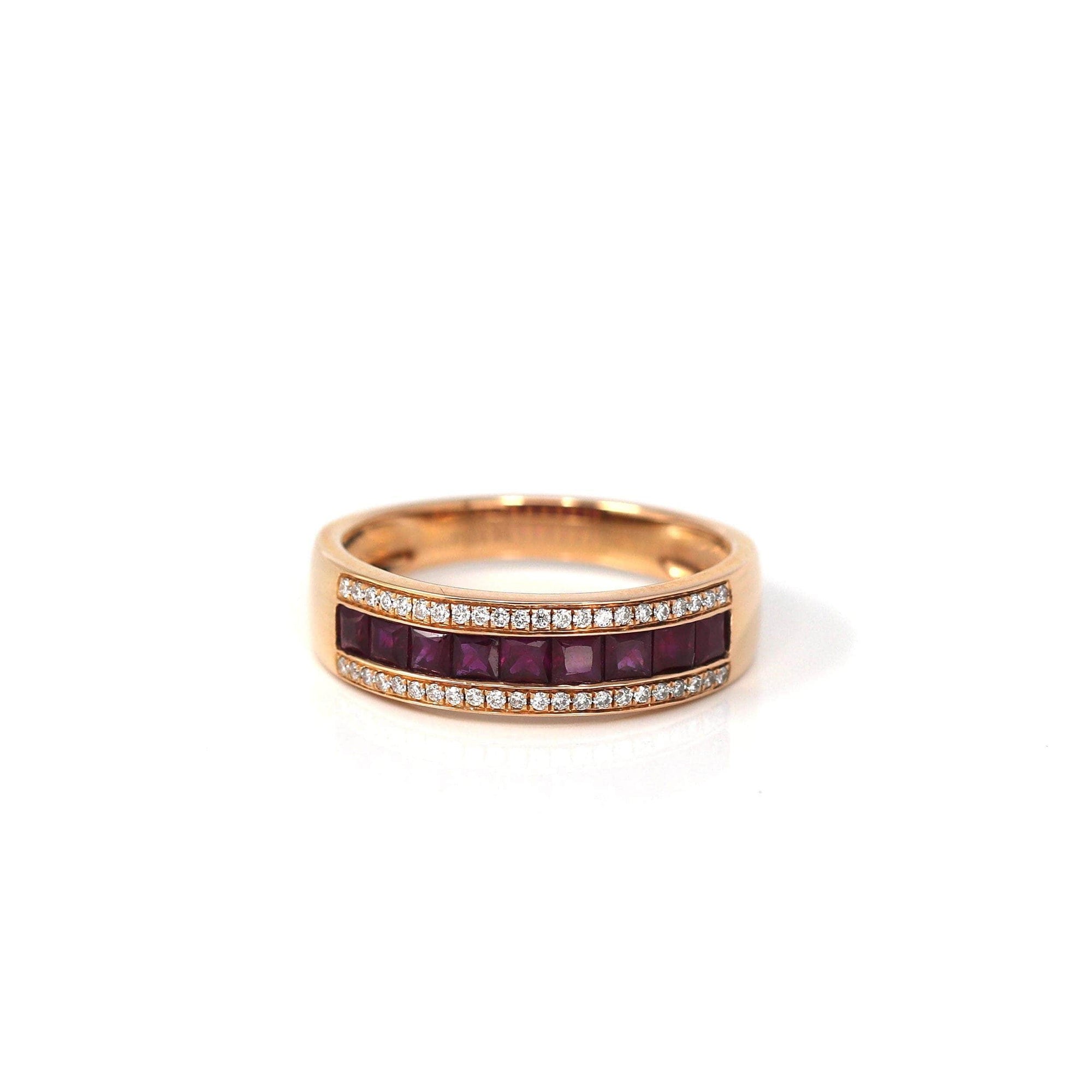 Baikalla Jewelry Gold Sapphire Ring 18k Rose Gold Natural Ruby Channel Set Band Ring with Diamonds