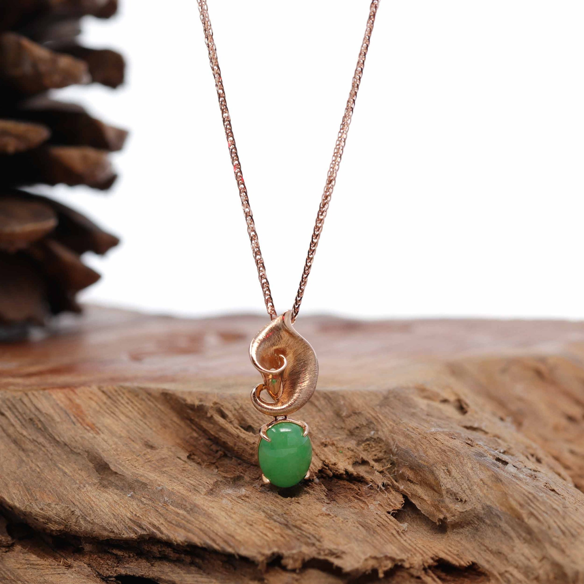 Baikalla Jewelry 18k Gold Jadeite Necklace Pendant Only 18K Rose Gold &quot;Morning Glory&quot; Imperial Jadeite Jade Cabochon Necklace with Diamonds