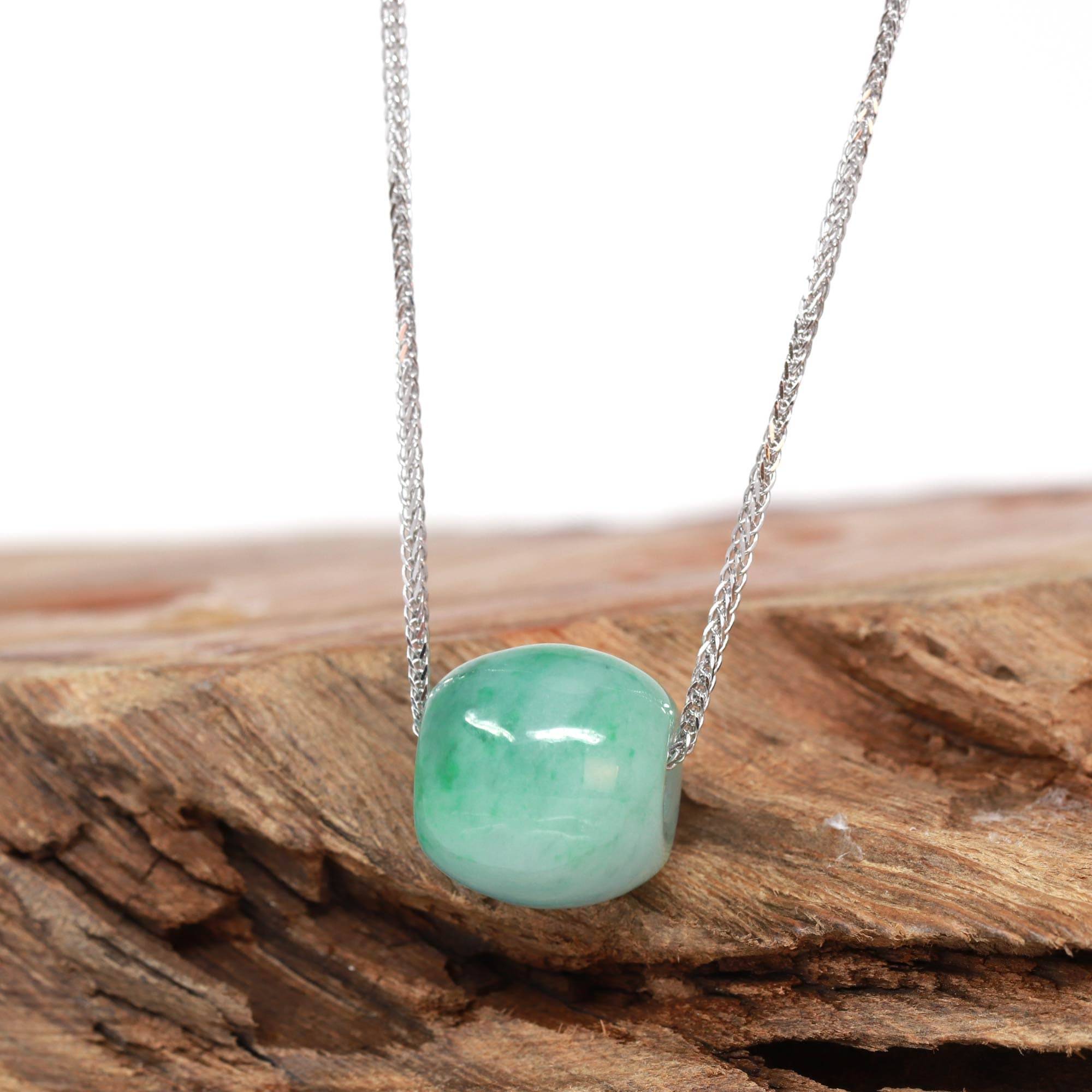 Baikalla Jewelry Jade Pendant Necklace Baikalla™ &quot;Good Luck Button&quot; Necklace Real Blue-Green Jade Lucky TongTong Pendant Necklace