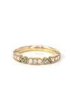 Baikalla Jewelry Gold Emerald Ring 5 14k Yellow Gold Natural Emerald 4 Stones Set Band Ring with Diamonds