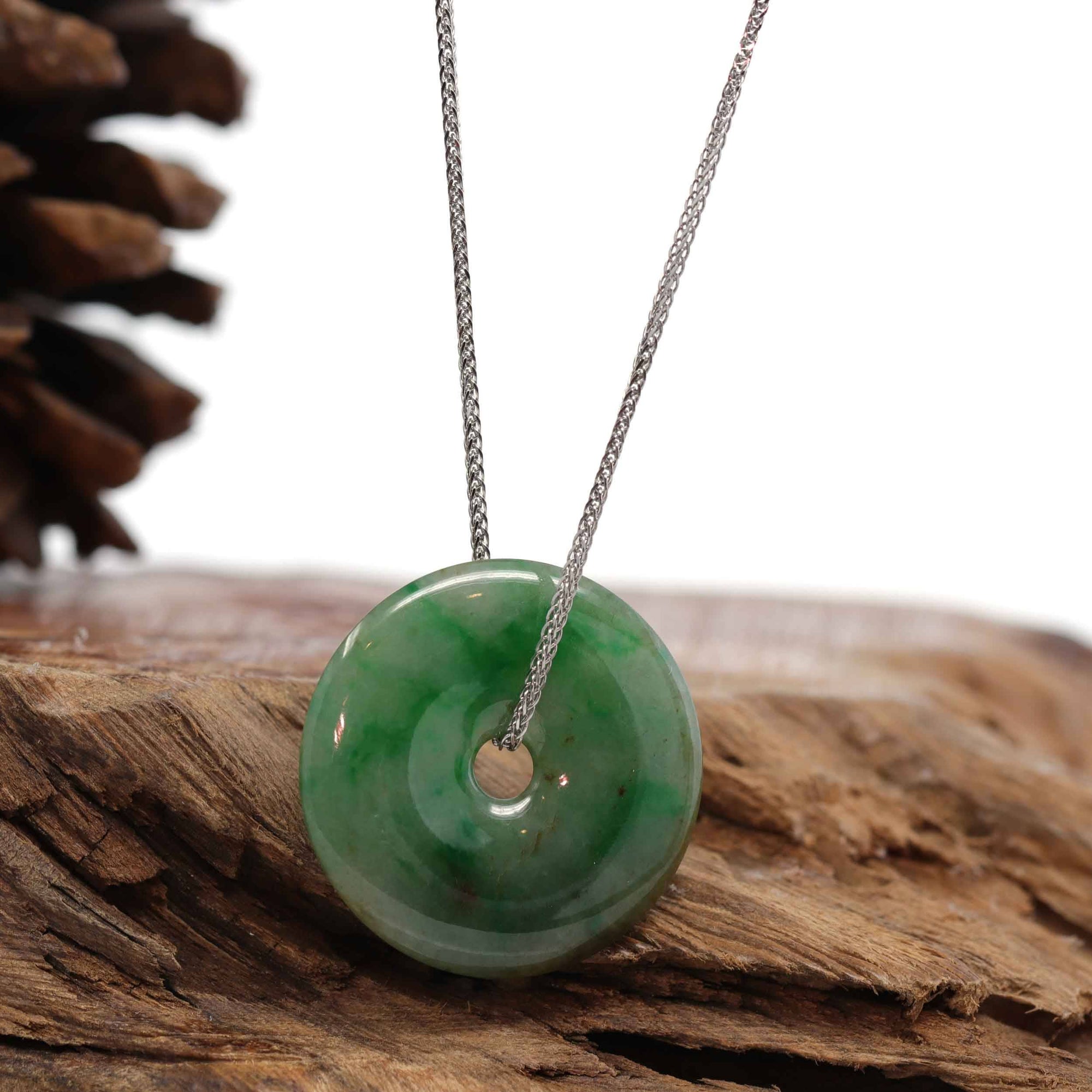 Baikalla Jewelry Jade Pendant Necklace Baikalla &quot;Good Luck Button&quot; Necklace Green Jadeite Jade Lucky Ping An Kou Pendant