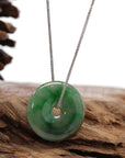 Baikalla Jewelry Jade Pendant Necklace Baikalla "Good Luck Button" Necklace Green Jadeite Jade Lucky Ping An Kou Pendant