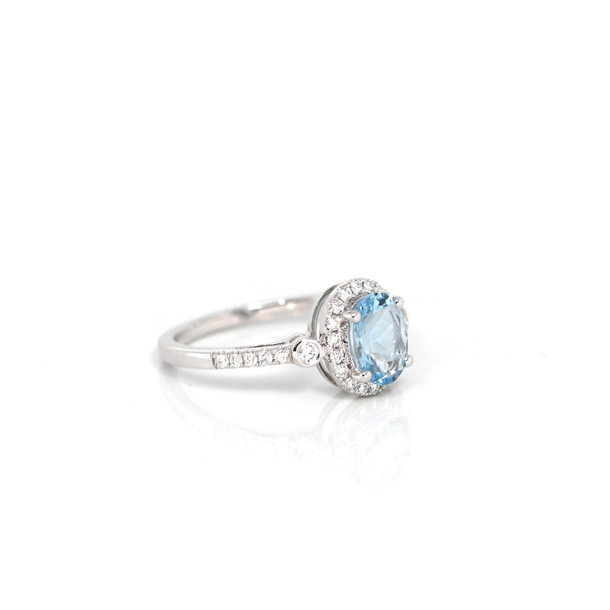 Baikalla Jewelry Gold Aquamarine Ring 14k White Gold Natural Oval Aquamarine Diamond Anniversary Ring