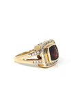 Baikalla Jewelry gold garnet ring 14k Yellow Gold Natural Dark Orange Red Garnet Antique Men's Ring with Diamonds