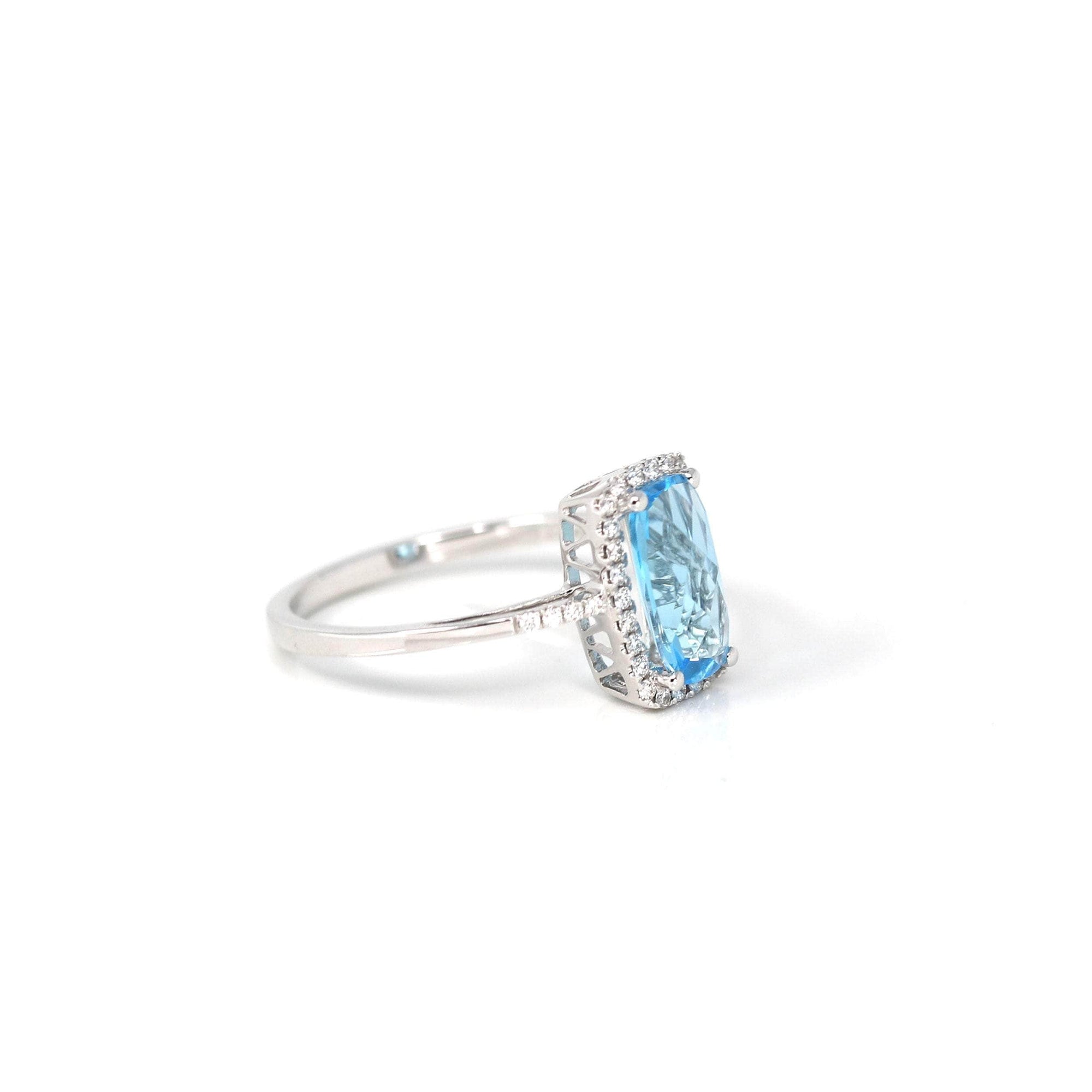 Baikalla Jewelry Gold Topaz Ring 14k White Gold Genuine Swiss Blue Topaz Ring with Diamonds