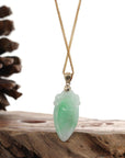 Baikalla Jewelry Jade Pendant Natural Jadeite "Longevity Peach" ShouTao Necklace With 14k Yellow Gold Diamond Bail