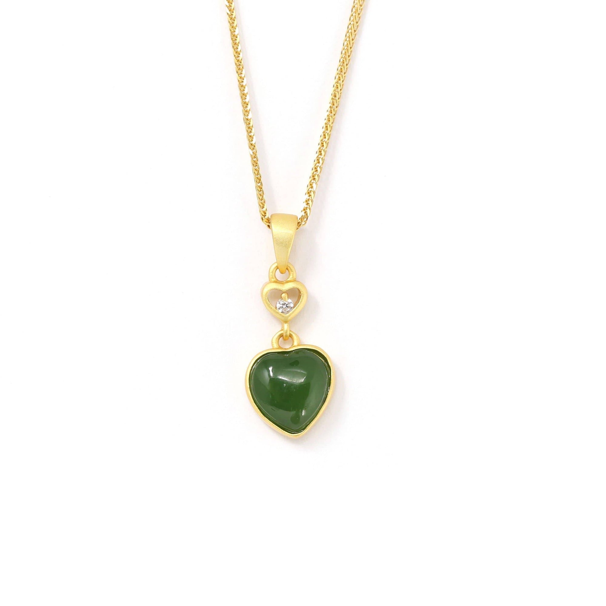 Baikalla Jewelry Jade Pendant Necklace Baikalla™ "Love Heart" Sterling Silver Green Jade Classic Love Pendant Necklace