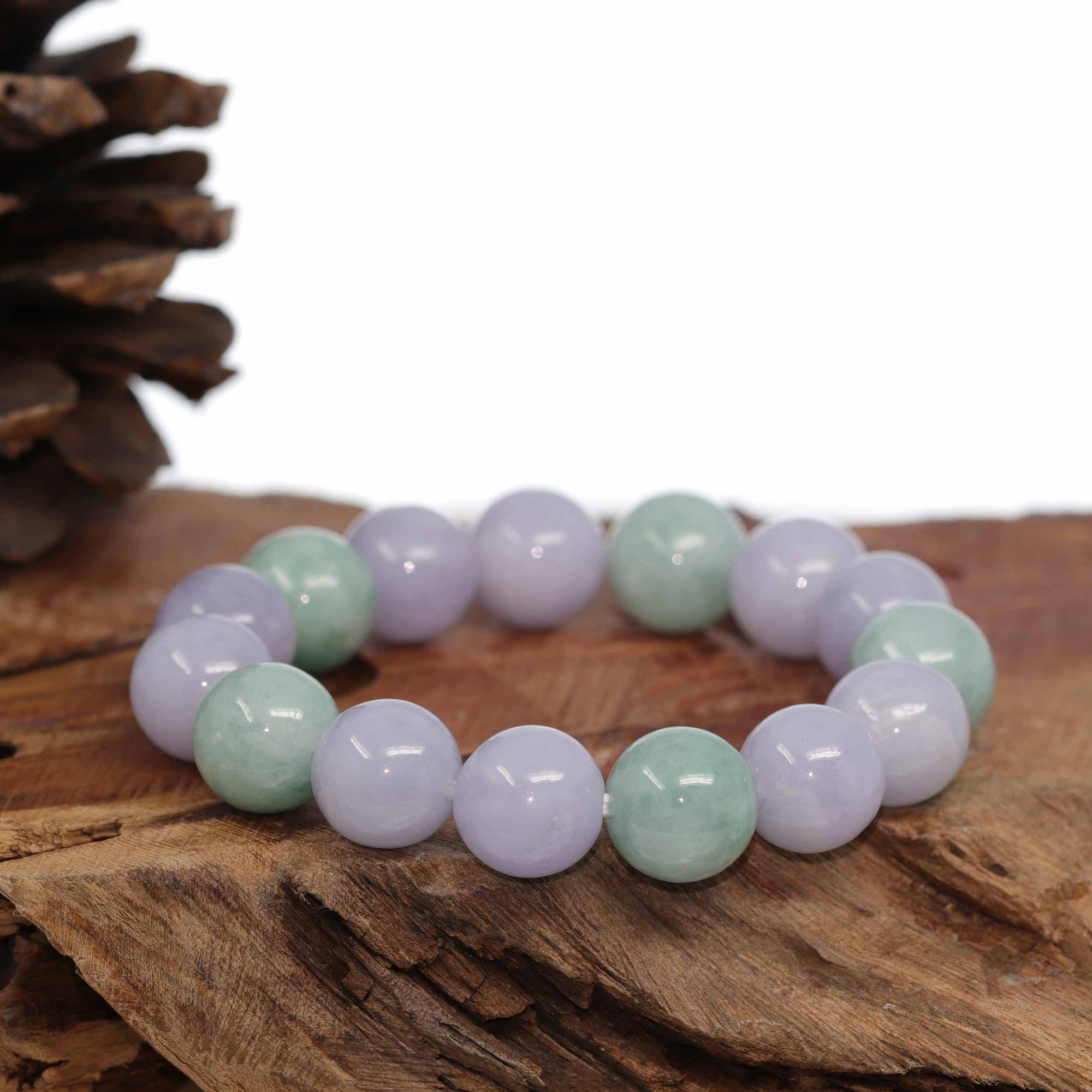 Baikalla Jewelry jade beads bracelet Jadeite Jade 13mm Round Green &amp; Lavender Beads Bracelet ( 13 mm )