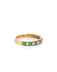 Baikalla Jewelry Gold Emerald Ring 18k Yellow Gold Natural Emerald Seven Stones Set Band Ring with Diamonds