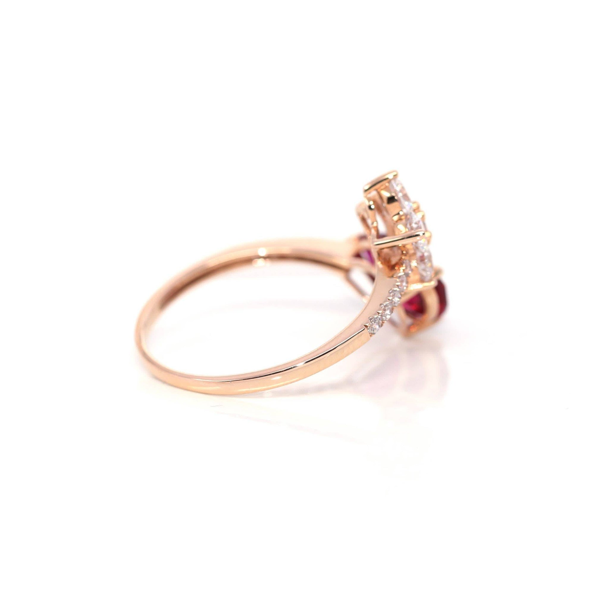 Baikalla Jewelry Gold Sapphire Ring 18k Rose Gold Lab-Created Ruby Ring With CZ