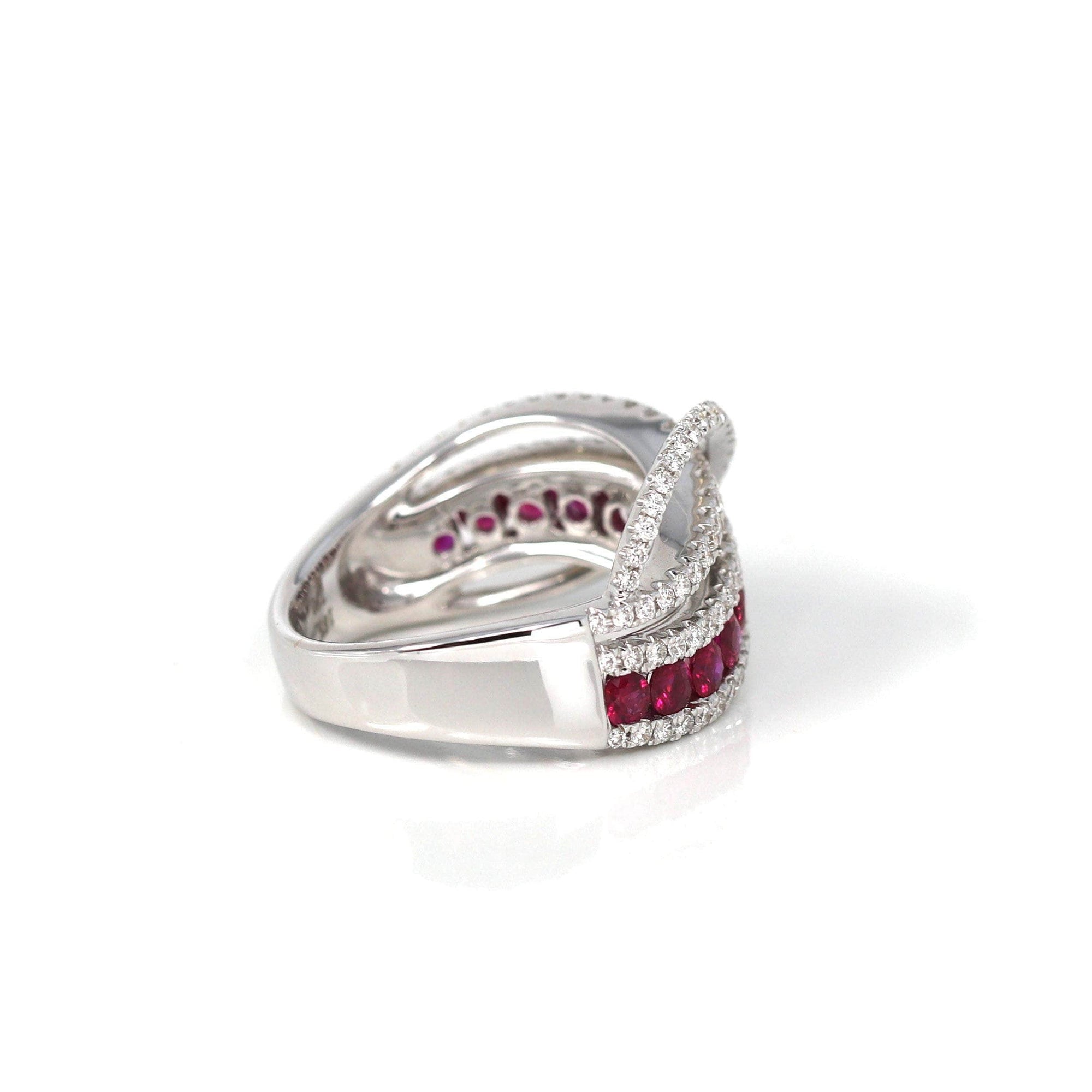 Baikalla Jewelry Gold Sapphire Ring 18k White Gold Natural Ruby Channel Set Fancy Ring with Diamonds