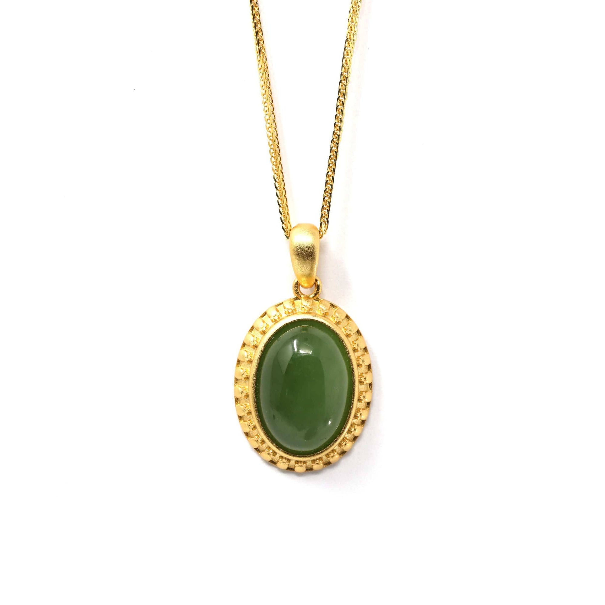 Baikalla Jewelry Jade Pendant Necklace Baikalla™ &quot;Lucky Oval Jade&quot; Sterling Silver Nephrite Green Jade Classic Pendant Necklace