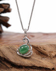 Baikalla Jewelry 18k Gold Jadeite Necklace 18K White Gold "Swan" Imperial Jadeite Jade Cabochon Necklace with Diamonds