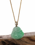 Baikalla Jewelry Jade Pendant Natural Burmese Jadeite Jade Happy Buddha With 14k Yellow VS1 Diamond Bail