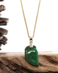 Baikalla Jewelry Jade Pendant 14k Yellow Natural Jadeite "Longevity Peach" ShouTao Necklace With Diamond Bail