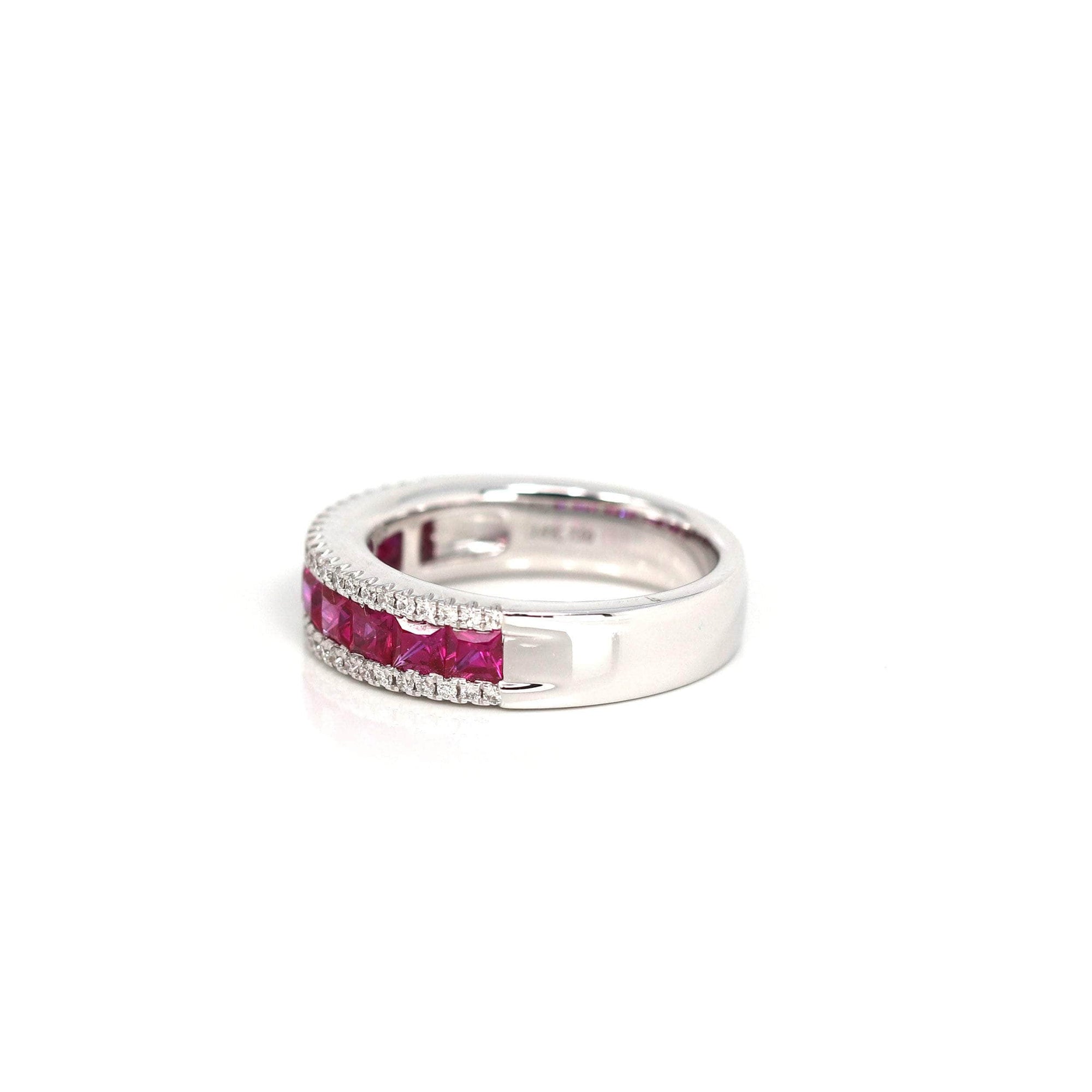 Baikalla Jewelry Gold Sapphire Ring 18k White Gold Natural Ruby Channel Set Band Ring with Diamonds