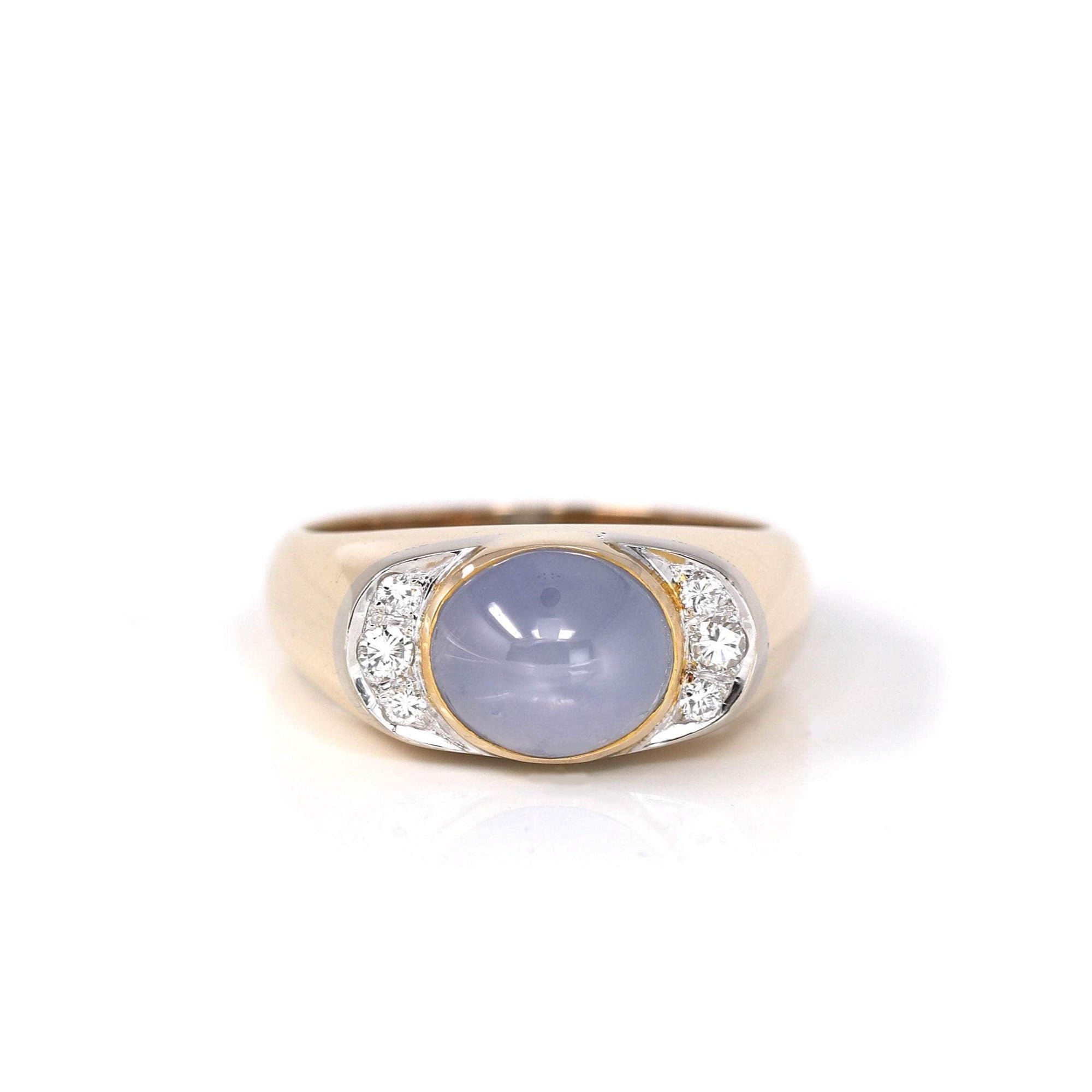 Baikalla Jewelry Gold Sapphire Ring 14k Yellow Gold Natural Blue Sapphire Men&#39;s Ring with Diamonds