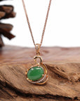 Baikalla Jewelry 18k Gold Jadeite Necklace 18K Rose Gold "Swan" Imperial Jadeite Jade Cabochon Necklace with Diamonds