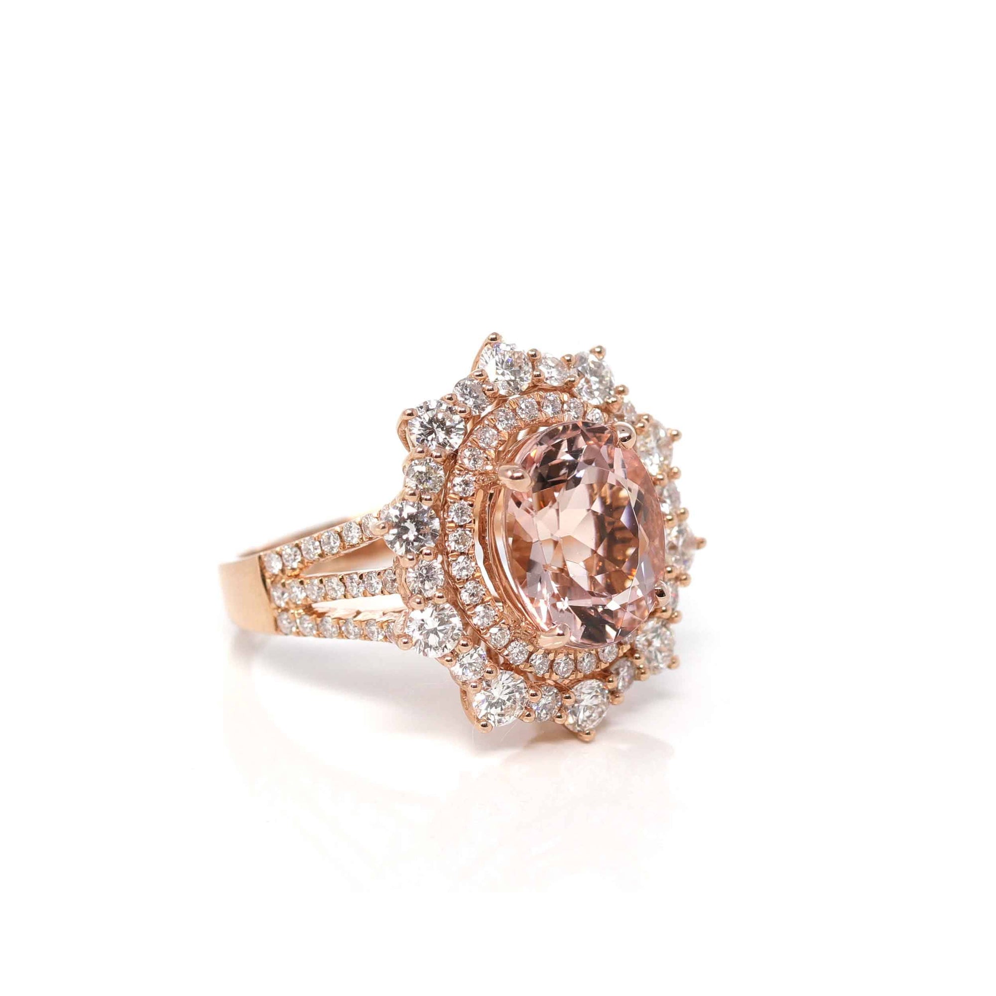 Baikalla Jewelry 14K Gold Morganite Ring 14k Rose Gold Natural 4.65ct 2.1CTW Morganite Ring with Diamonds