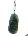 Baikalla Jewelry Jade Carving Necklace Baikalla™ The Demon Hunter" (Zhong Kui)Natural Jadeite Dark Green to Deep Blue Jade Necklace, Collector's piece