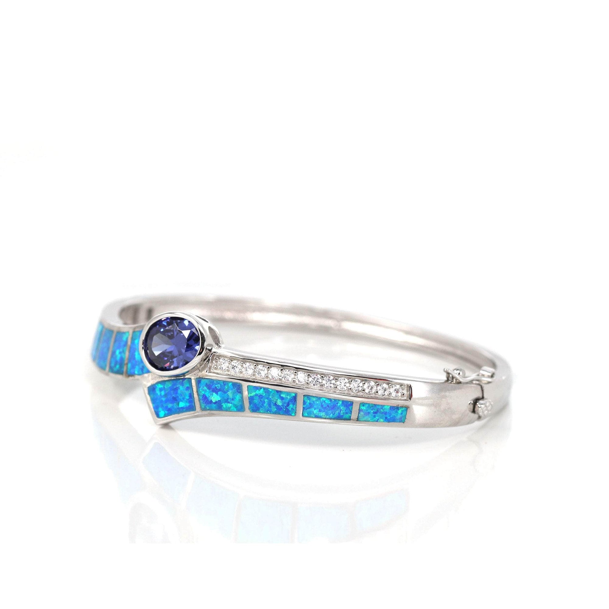 Baikalla Jewelry Silver Gemstone Bracelet Sterling Silver Lab-Created Blue Opal Bracelet with Oval Lab-Created Blue Tanzanite