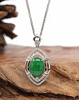 Baikalla Jewelry 18k Gold Jadeite Necklace Pendant Only 18K White Gold Oval Imperial Jadeite Jade Cabochon Necklace with Diamonds