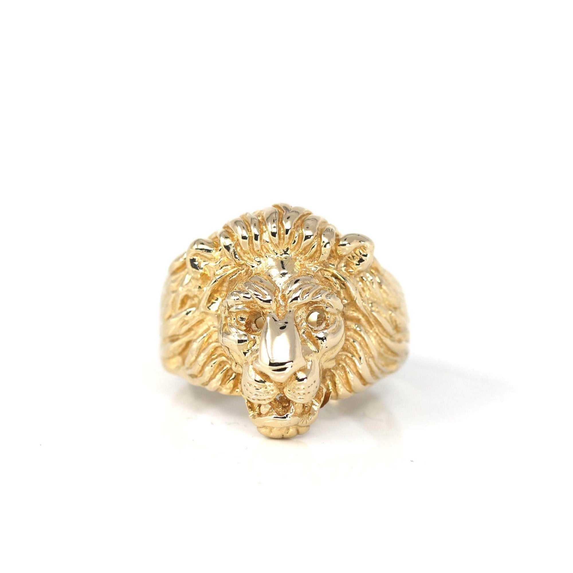 Baikalla Jewelry Gold Diamond Men's Ring 14k Solid Yellow Gold Nugget Men's Lion Band Ring