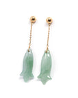 Baikalla Jewelry Gold Jade Earrings 18K Rose Gold "Magnolia Flower" Green Jadeite Jade Dangle Stud Earrings