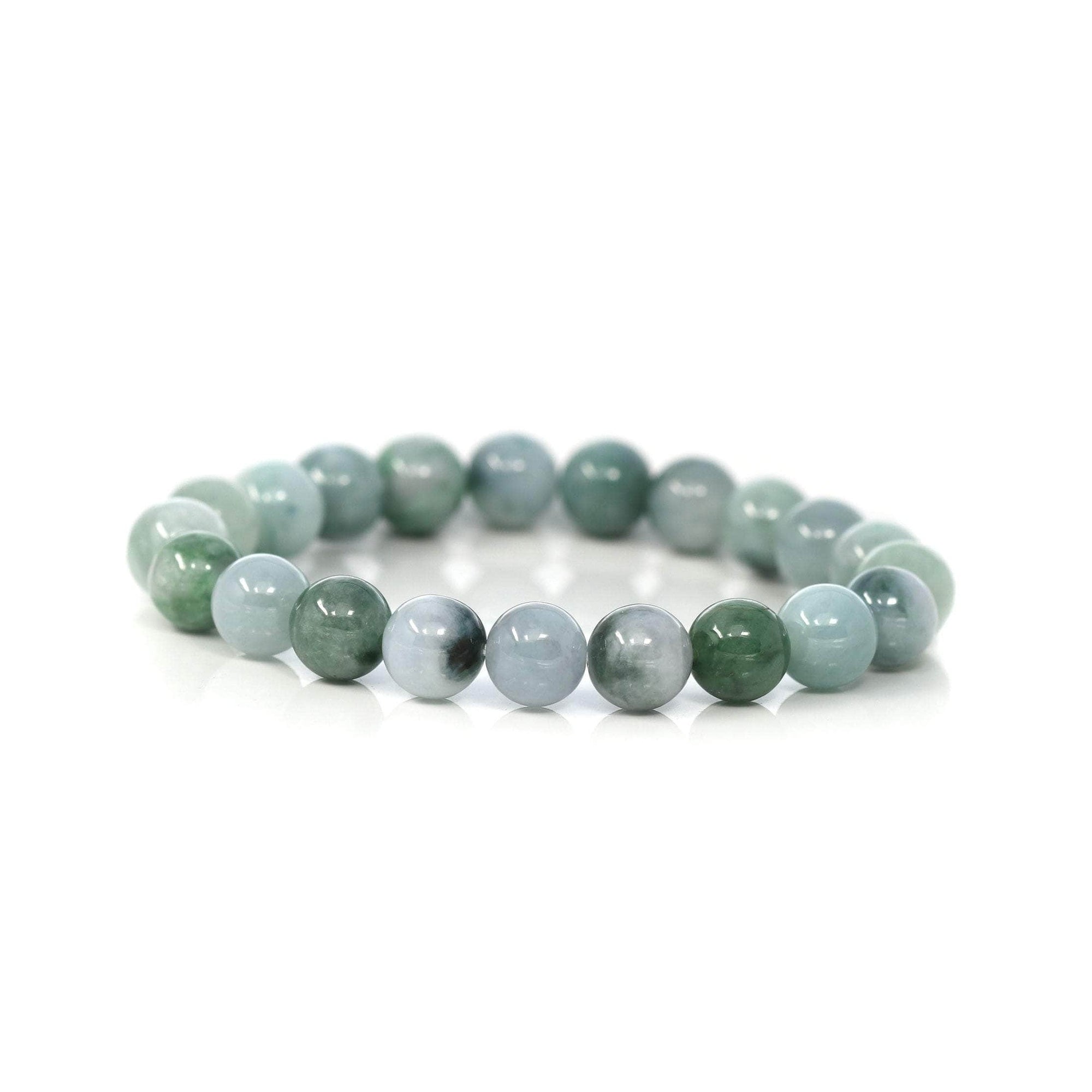 Baikalla Jewelry jade beads bracelet Genuine Jadeite Jade 10mm Round Blue Green Multiple Color Beads Bracelet (10mm)