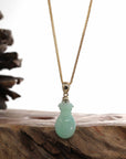 Baikalla Jewelry Jade Pendant Natural Green Jadeite Jade "Magic Bottle Gourd" Hulu Necklace With 14k Yellow Gold Bail