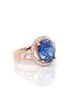 Baikalla Jewelry Gold Sapphire Ring 18k Rose Gold Lab-Created Blue Sapphire Ring With CZ