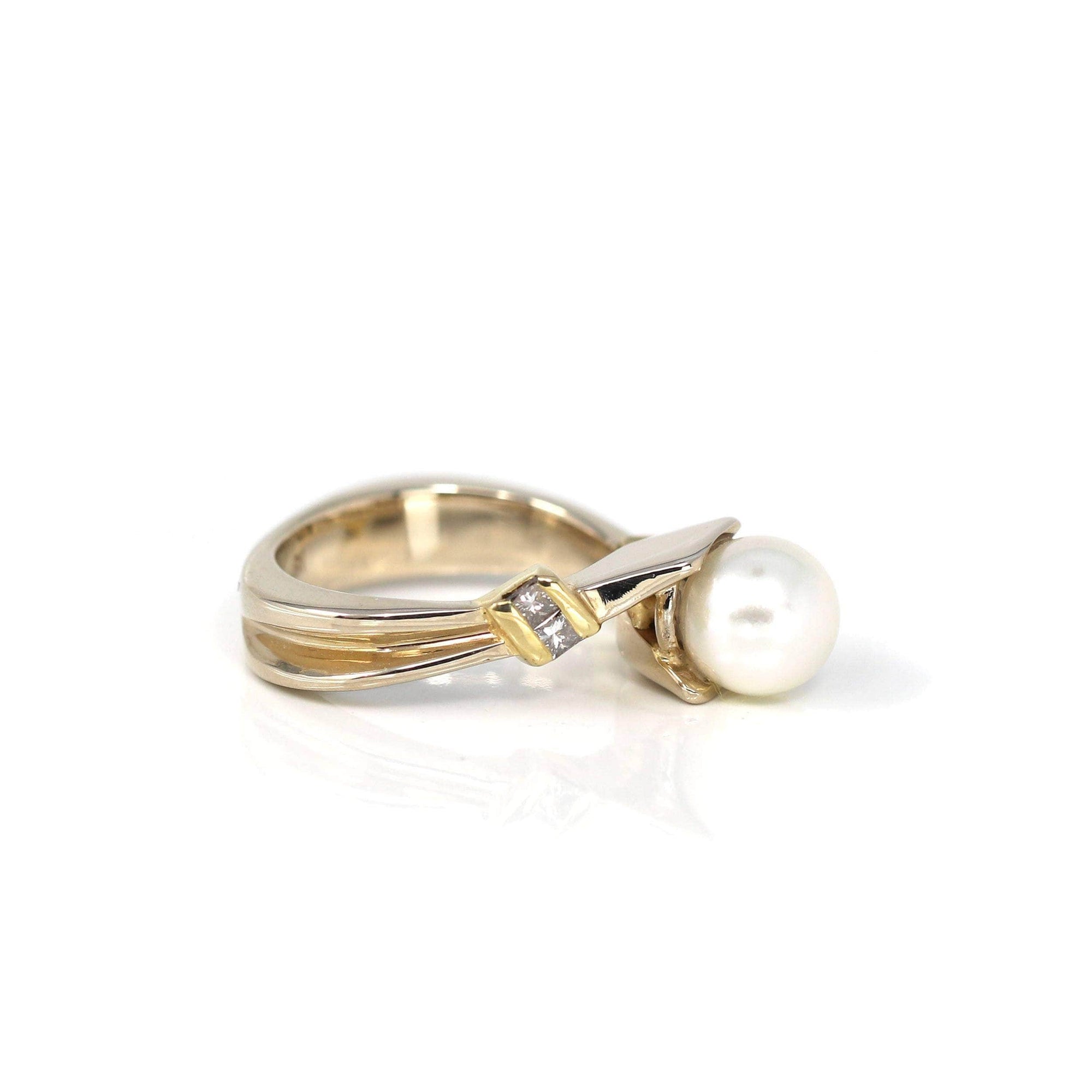 Baikalla Jewelry 18K Gold Tourmaline Ring 18k Yellow Gold Akoya Cultured White Pearl Diamond Ring