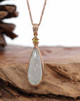 Baikalla Jewelry 18k Gold Jadeite Necklace 18K Rose Gold "Tear-Drop" Ice Jadeite Jade Cabochon Necklace with Diamonds